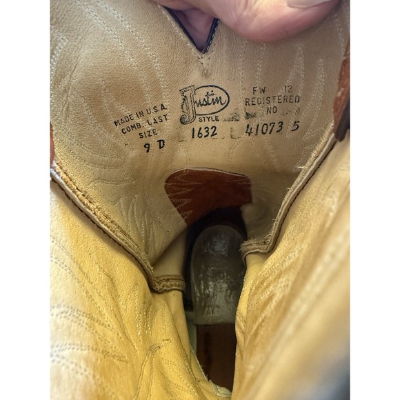 JUSTIN 1632 Brown Tan Classic Western Cowboy Mid Calf Boots Men 9 D Rodeo Ranch - Picture 5 of 7